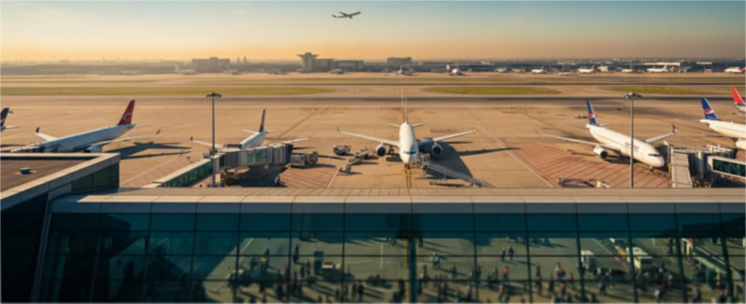 Heathrow airport terminal at sunrise where CoolDose began